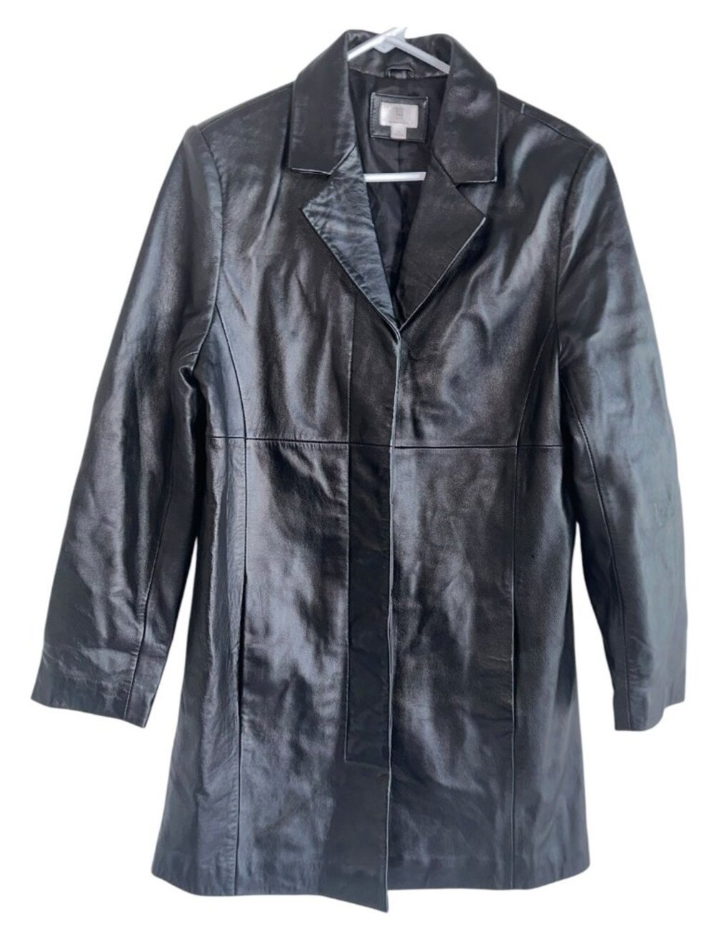 Apt. 9 Leather Coat Womens S Black Lambskin Mid Length Overcoat Button READ